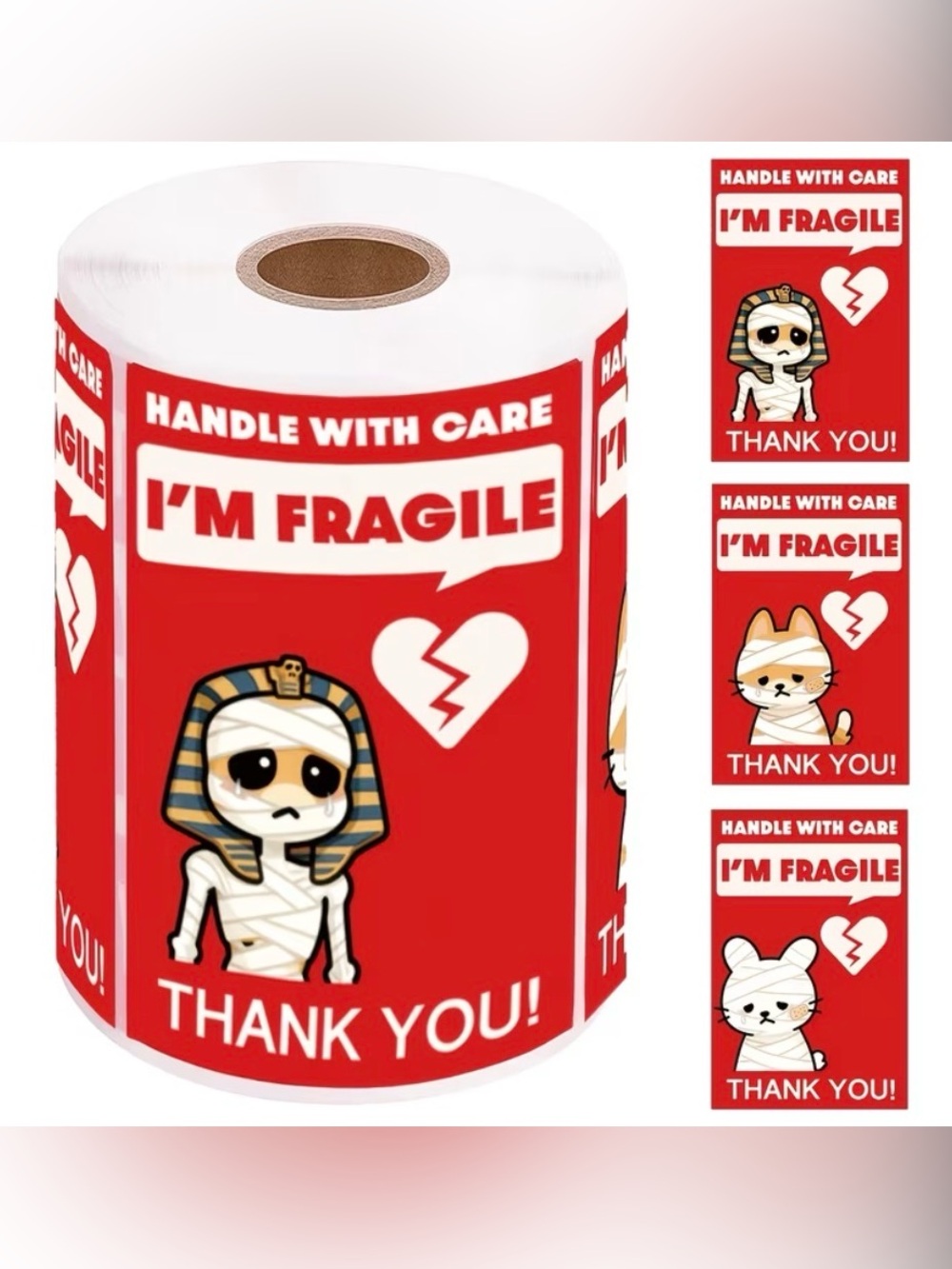 Fun Mummy 'I'm Fragile' Red Thank You Stickers - Qty of 300